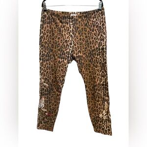 Johnny Was Penelope Leggings Leopard Embroidery Legging Floral Pant Brown XL